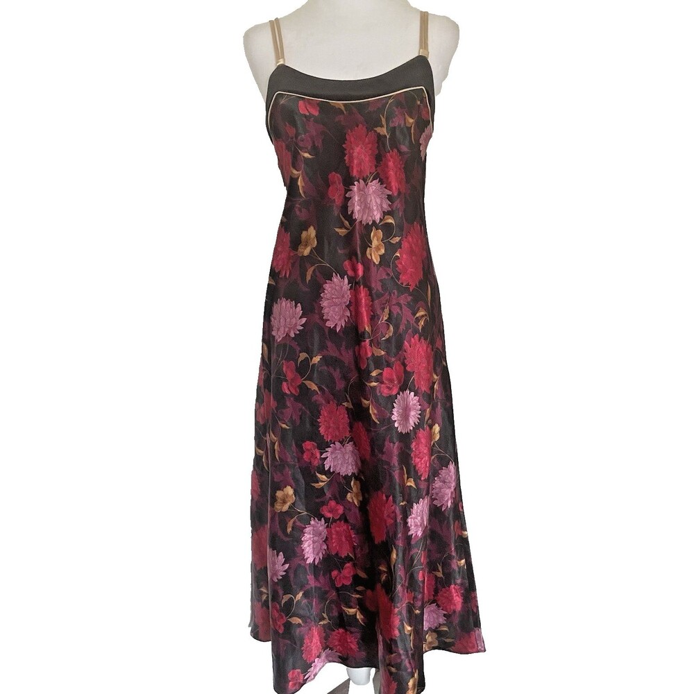 Jones New York Y2K Satin Slip Dress Chemise Floral Vintage Cottage Small